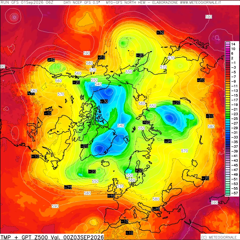 mappa Temperatura e Geopotenziali a 500 hPa