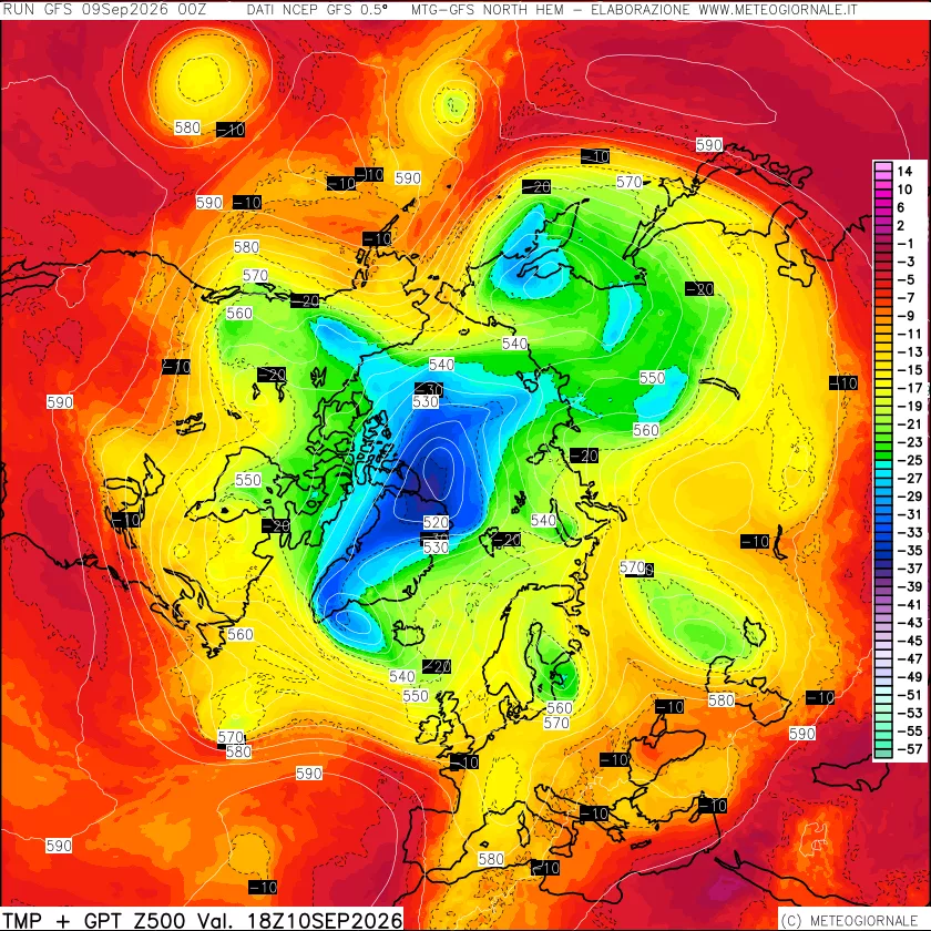 mappa Temperatura e Geopotenziali a 500 hPa