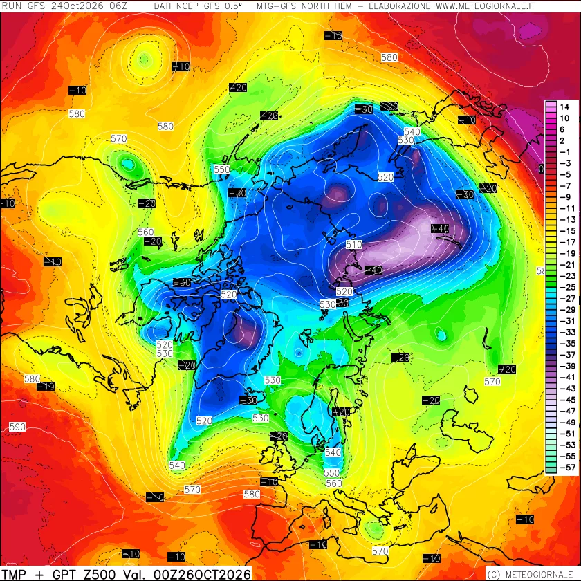 mappa Temperatura e Geopotenziali a 500 hPa