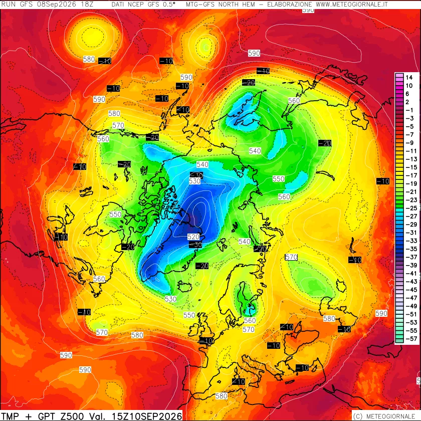 mappa Temperatura e Geopotenziali a 500 hPa