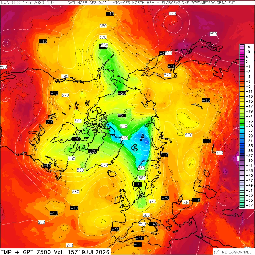 mappa Temperatura e Geopotenziali a 500 hPa