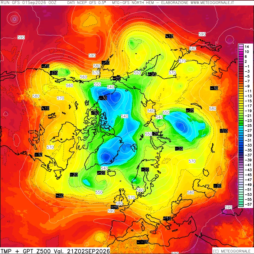 mappa Temperatura e Geopotenziali a 500 hPa