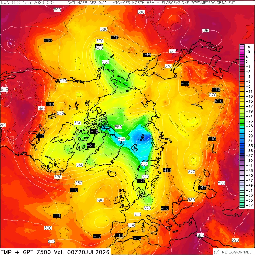 mappa Temperatura e Geopotenziali a 500 hPa