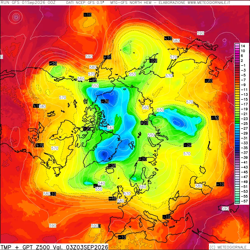 mappa Temperatura e Geopotenziali a 500 hPa