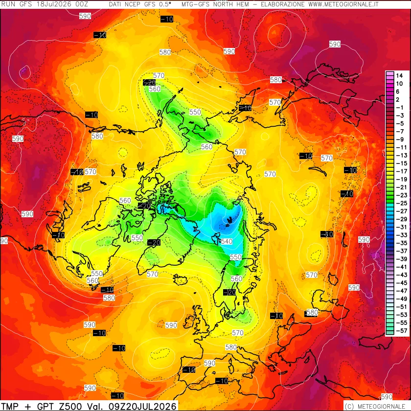 mappa Temperatura e Geopotenziali a 500 hPa