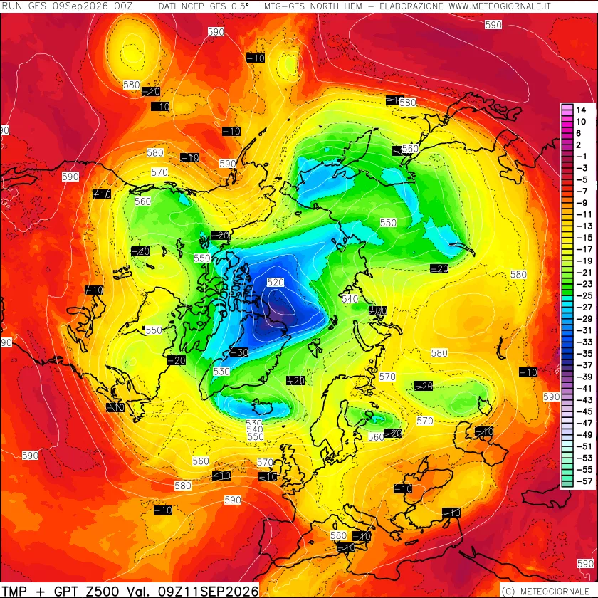 mappa Temperatura e Geopotenziali a 500 hPa