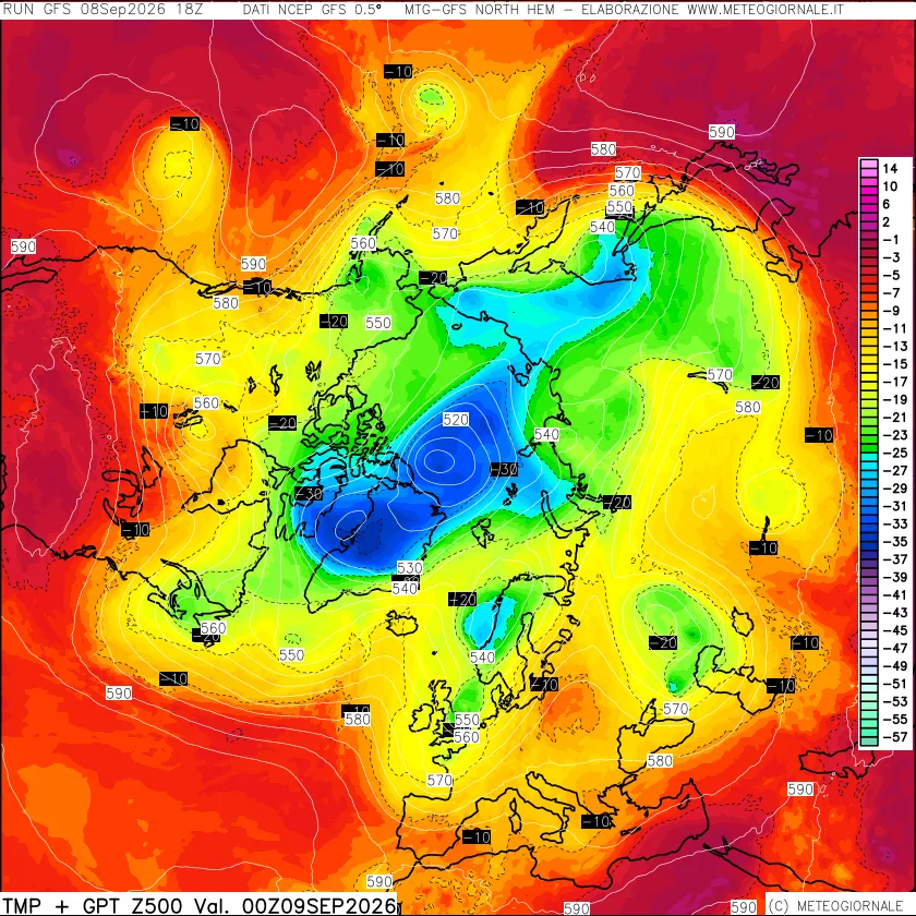 mappa Temperatura e Geopotenziali a 500 hPa