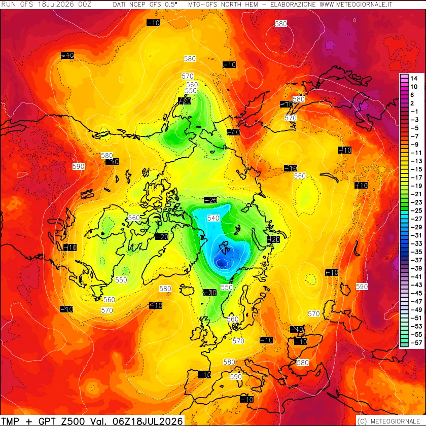 mappa Temperatura e Geopotenziali a 500 hPa