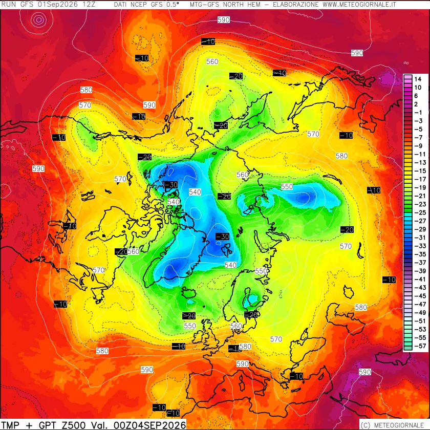 mappa Temperatura e Geopotenziali a 500 hPa