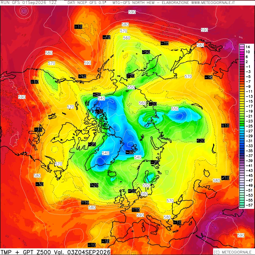 mappa Temperatura e Geopotenziali a 500 hPa
