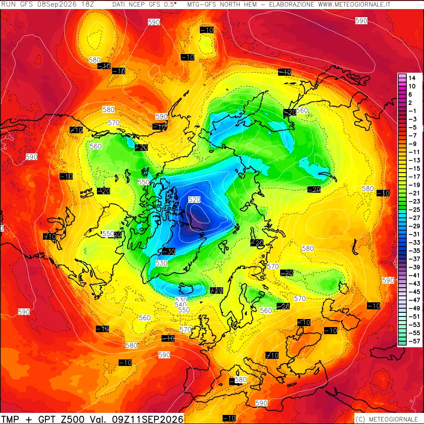 mappa Temperatura e Geopotenziali a 500 hPa
