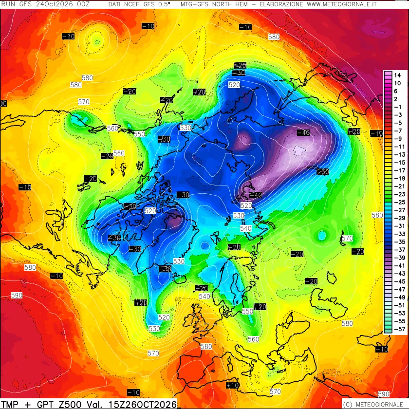 mappa Temperatura e Geopotenziali a 500 hPa