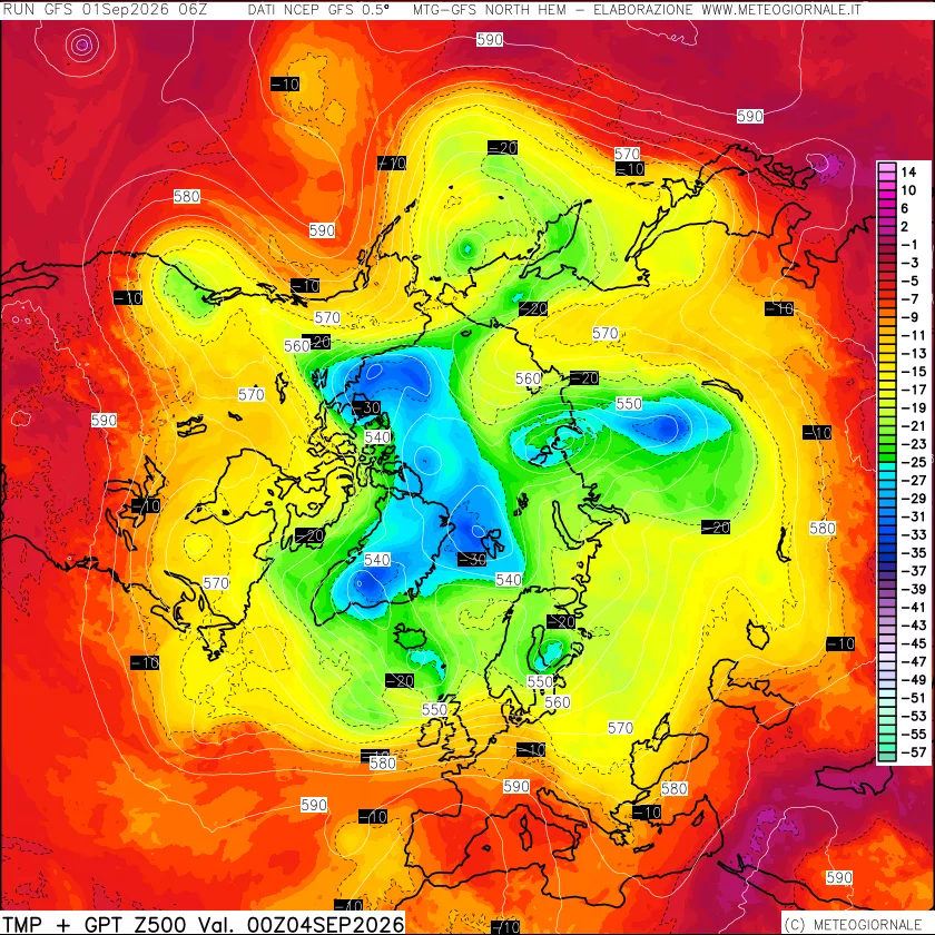 mappa Temperatura e Geopotenziali a 500 hPa