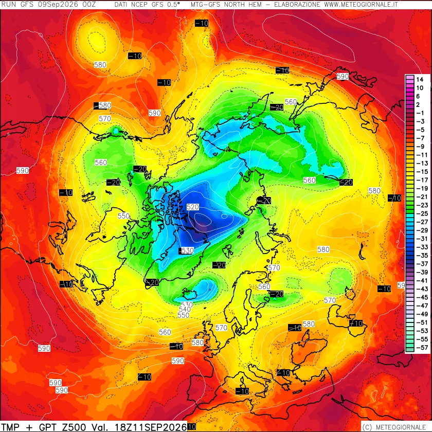 mappa Temperatura e Geopotenziali a 500 hPa