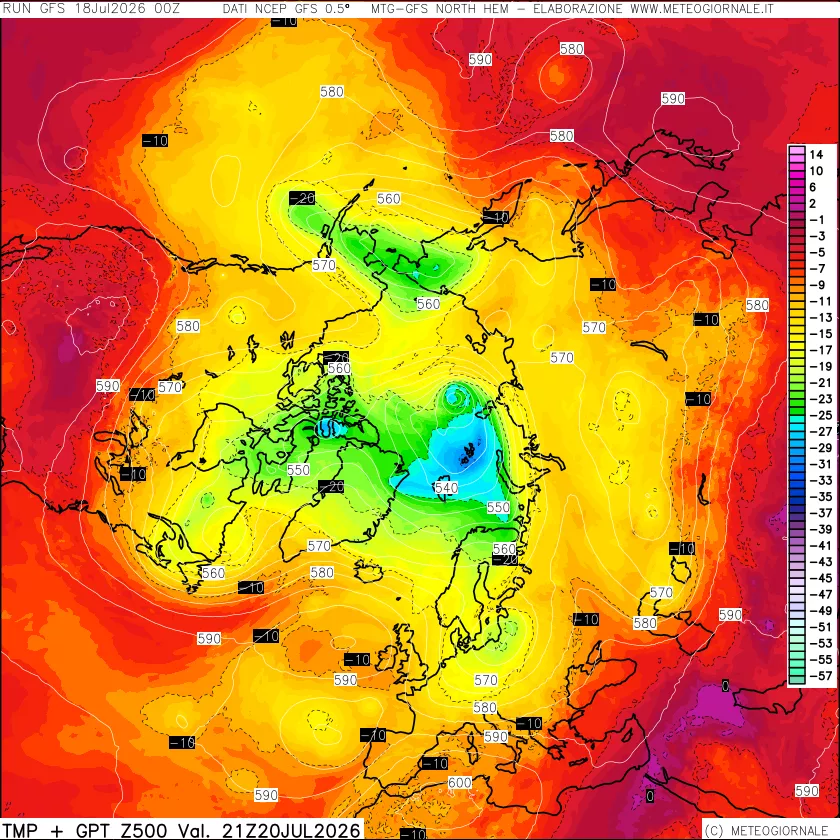 mappa Temperatura e Geopotenziali a 500 hPa