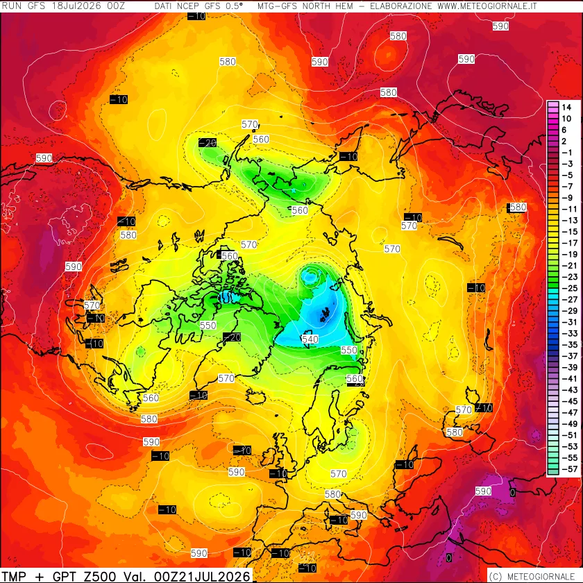 mappa Temperatura e Geopotenziali a 500 hPa