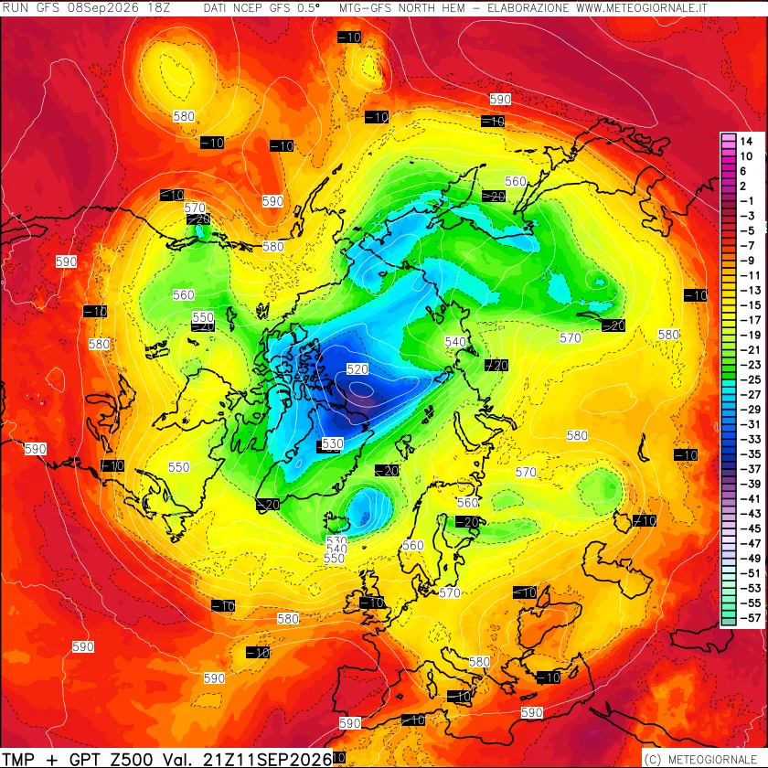 mappa Temperatura e Geopotenziali a 500 hPa