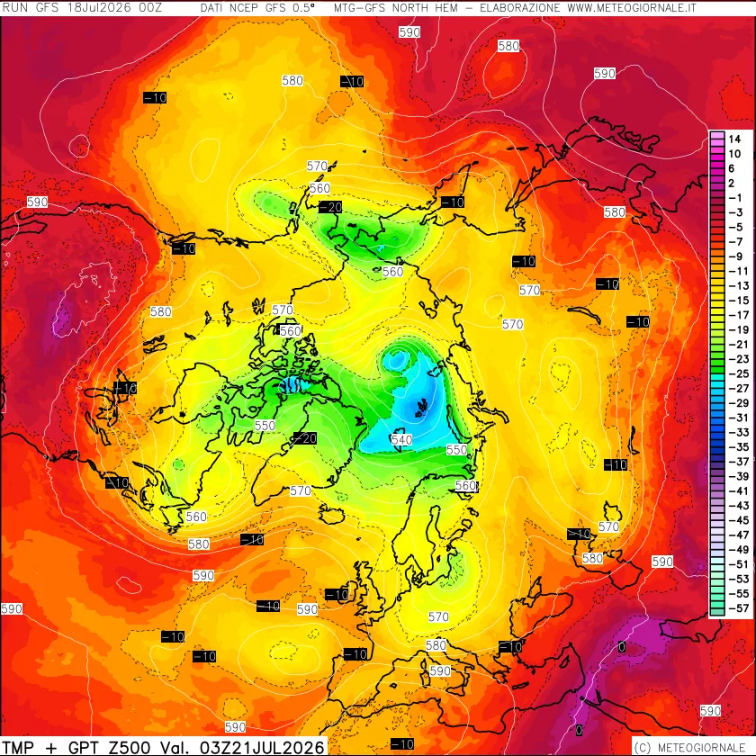 mappa Temperatura e Geopotenziali a 500 hPa