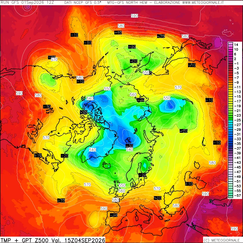 mappa Temperatura e Geopotenziali a 500 hPa