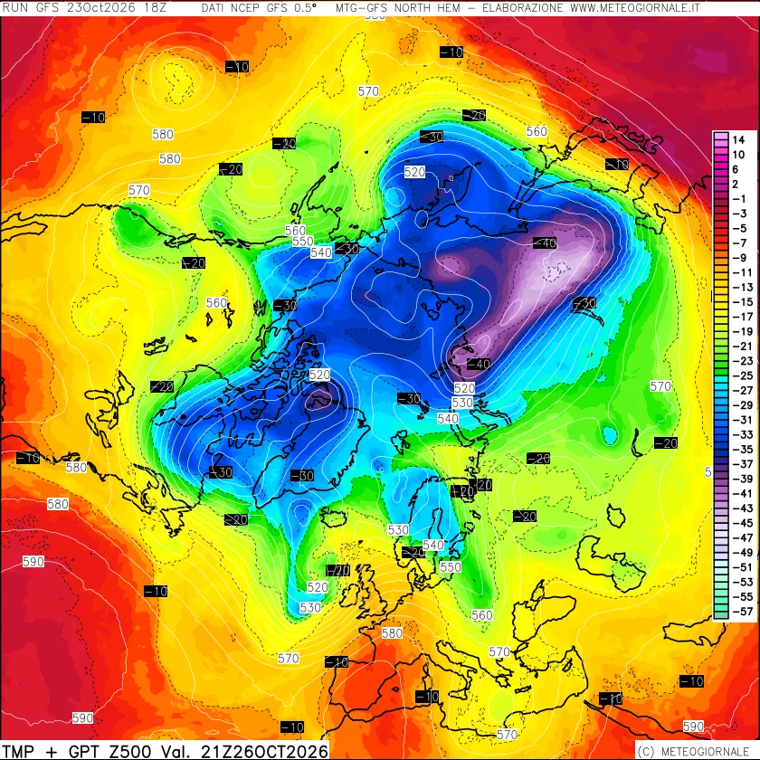 mappa Temperatura e Geopotenziali a 500 hPa