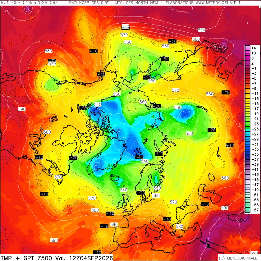 mappa Temperatura e Geopotenziali a 500 hPa