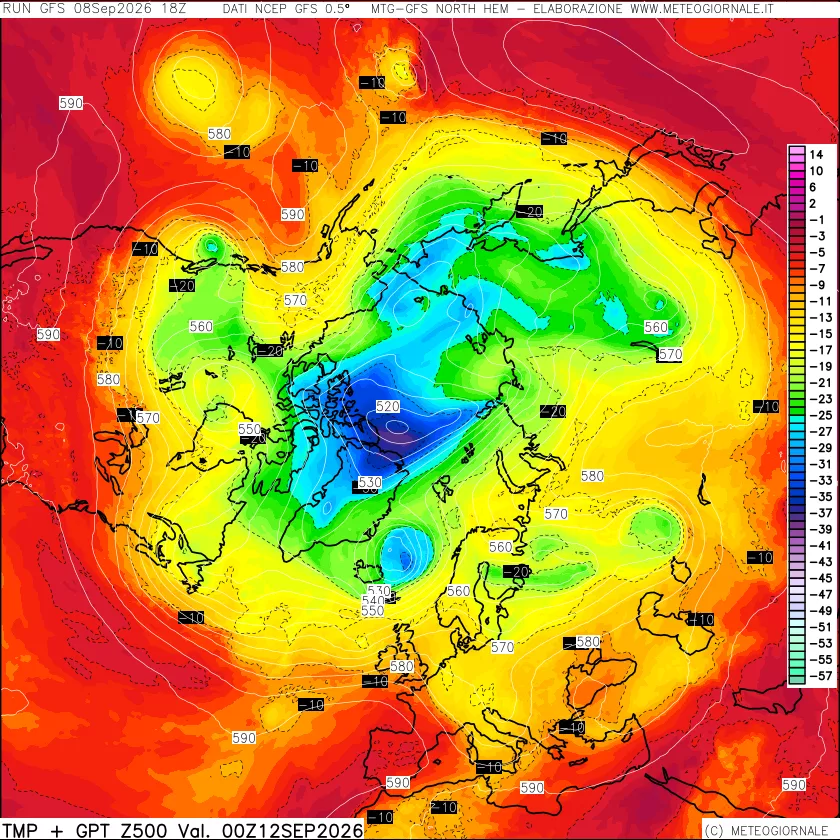 mappa Temperatura e Geopotenziali a 500 hPa