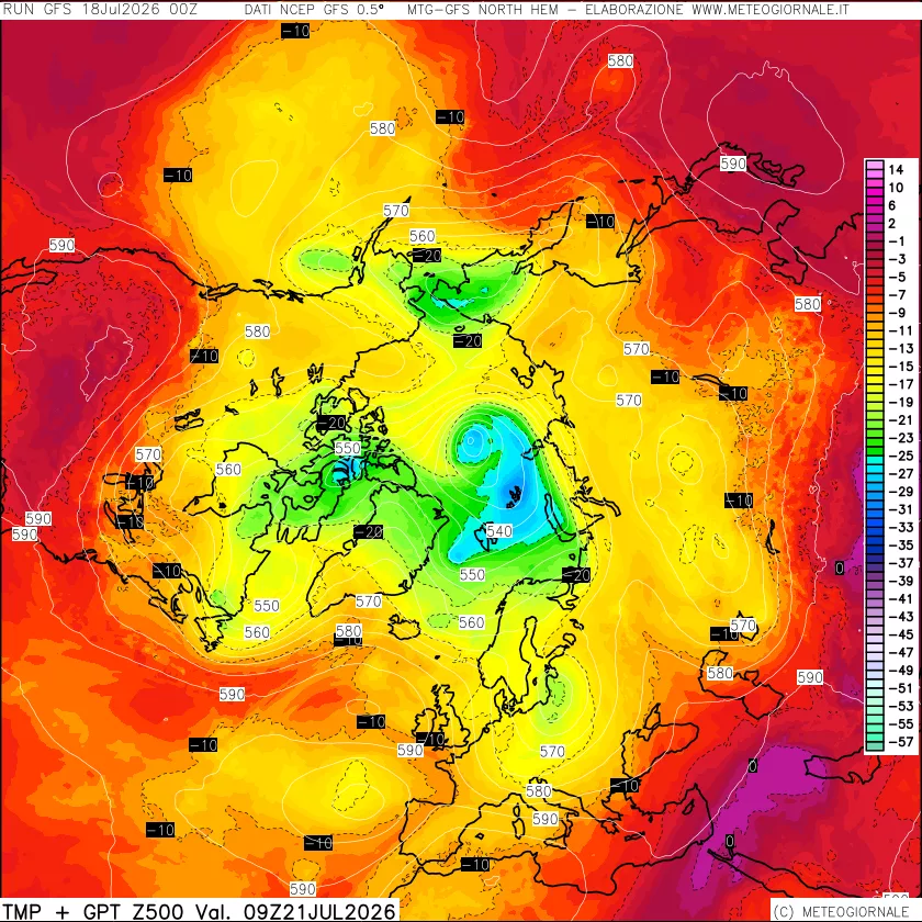 mappa Temperatura e Geopotenziali a 500 hPa