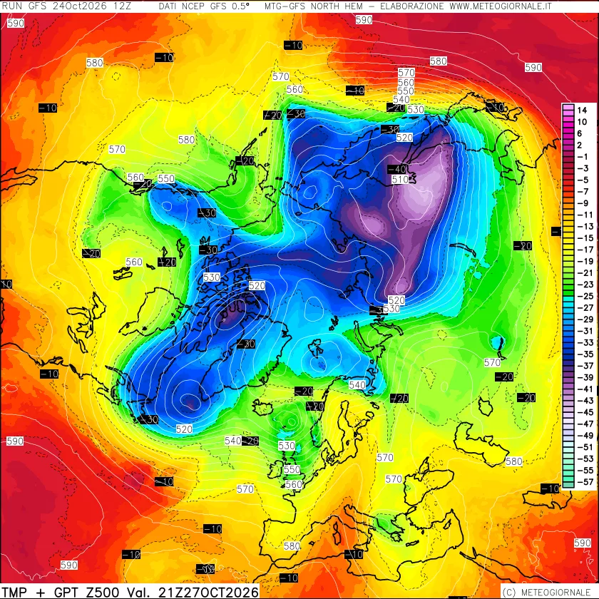 mappa Temperatura e Geopotenziali a 500 hPa