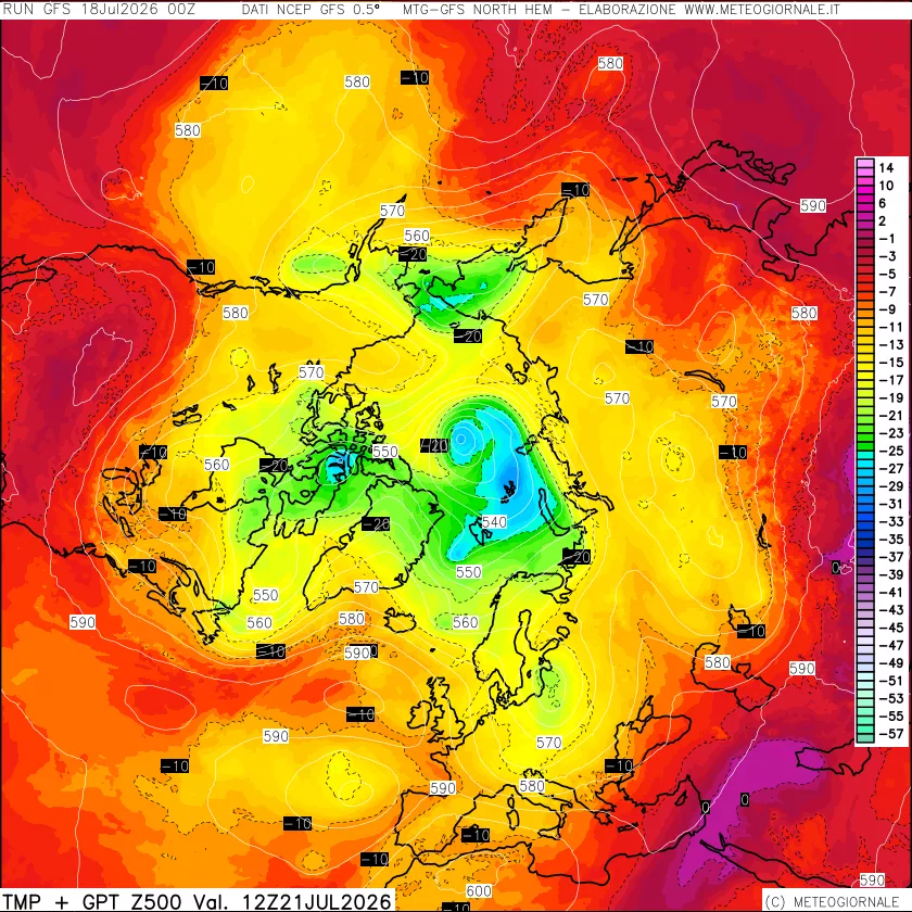 mappa Temperatura e Geopotenziali a 500 hPa