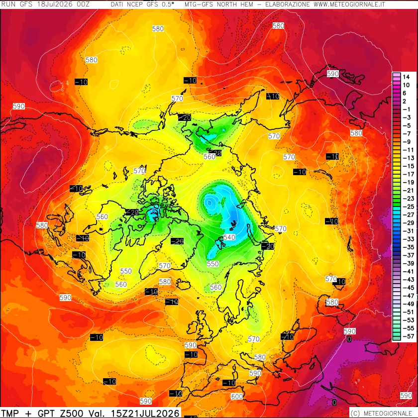 mappa Temperatura e Geopotenziali a 500 hPa