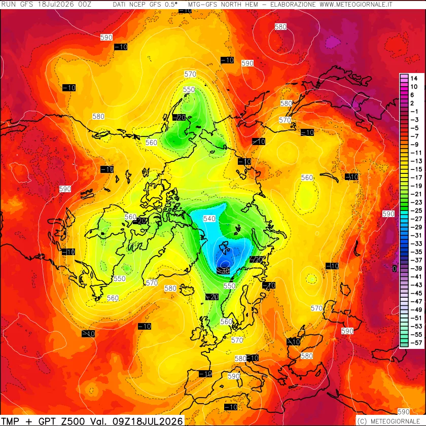 mappa Temperatura e Geopotenziali a 500 hPa