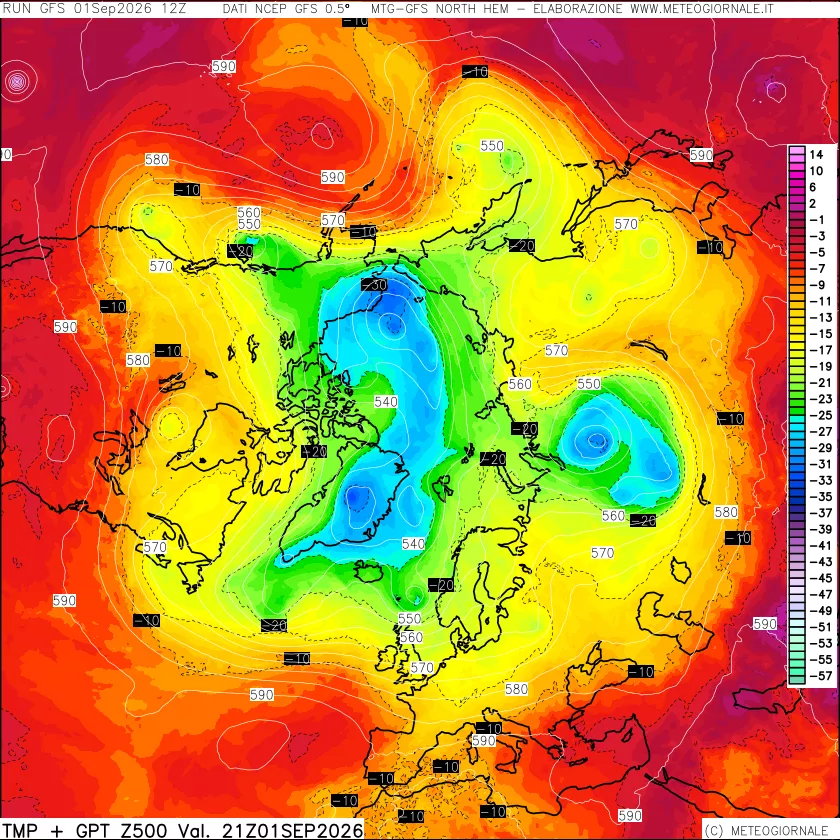 mappa Temperatura e Geopotenziali a 500 hPa