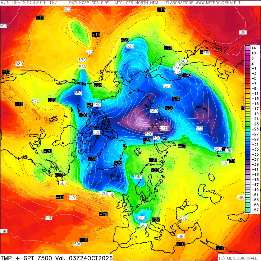 mappa Temperatura e Geopotenziali a 500 hPa