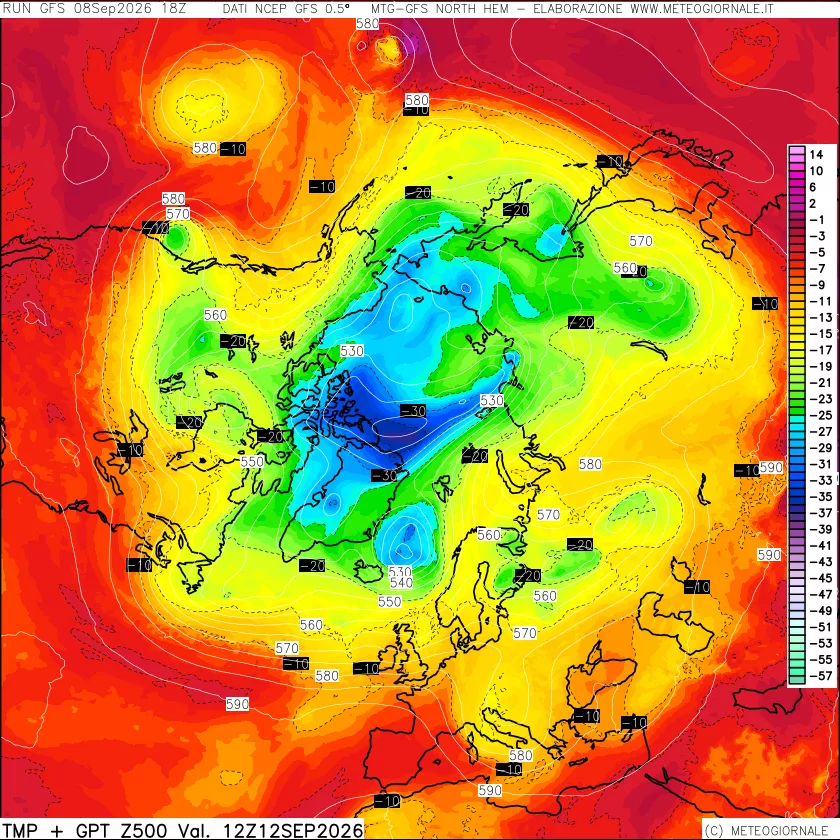 mappa Temperatura e Geopotenziali a 500 hPa
