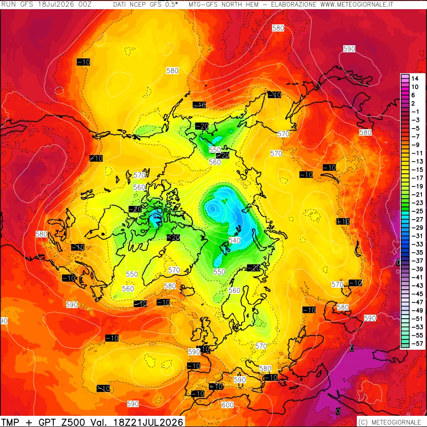mappa Temperatura e Geopotenziali a 500 hPa