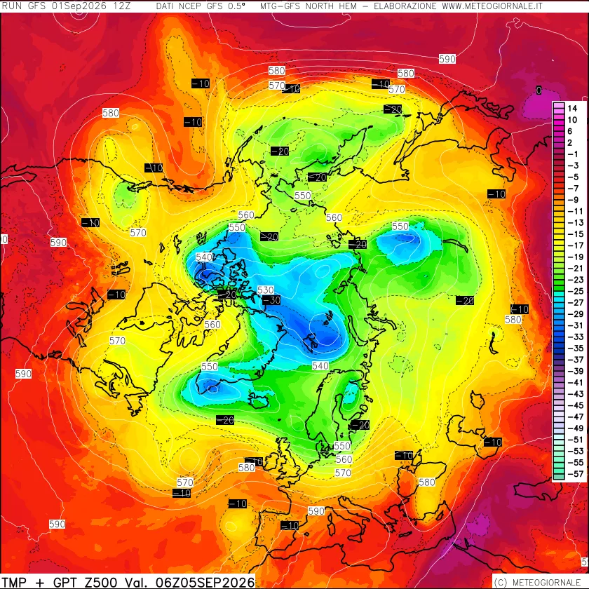 mappa Temperatura e Geopotenziali a 500 hPa