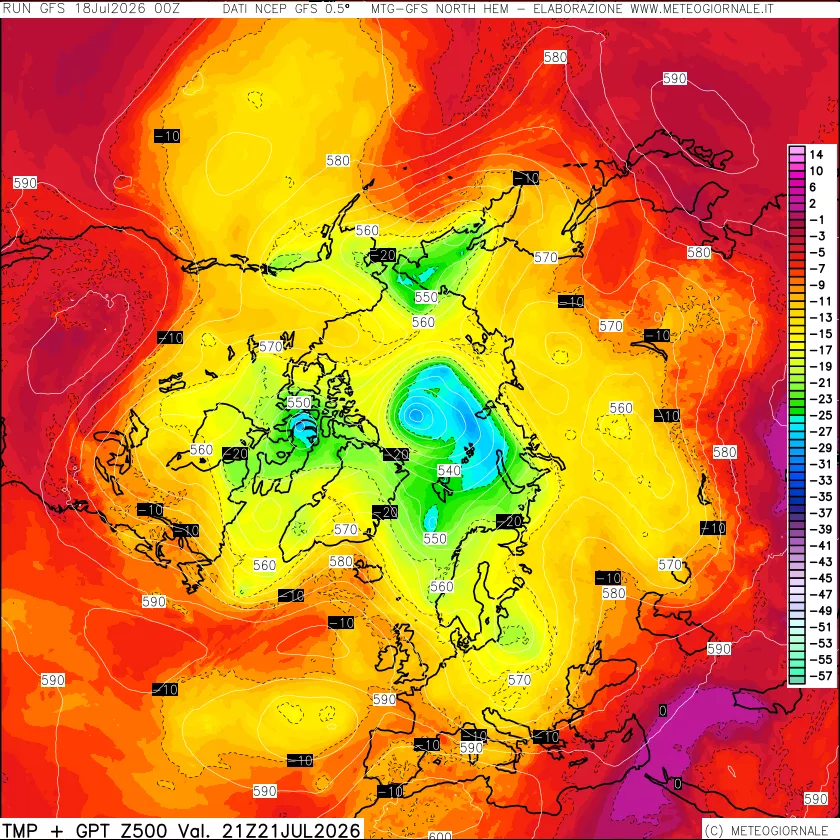 mappa Temperatura e Geopotenziali a 500 hPa