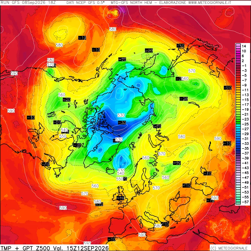 mappa Temperatura e Geopotenziali a 500 hPa