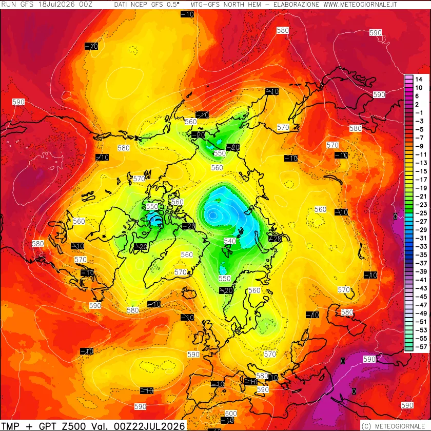 mappa Temperatura e Geopotenziali a 500 hPa