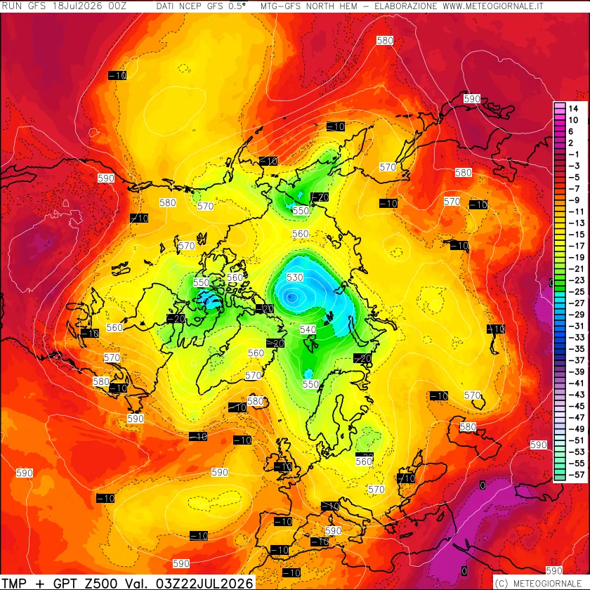 mappa Temperatura e Geopotenziali a 500 hPa