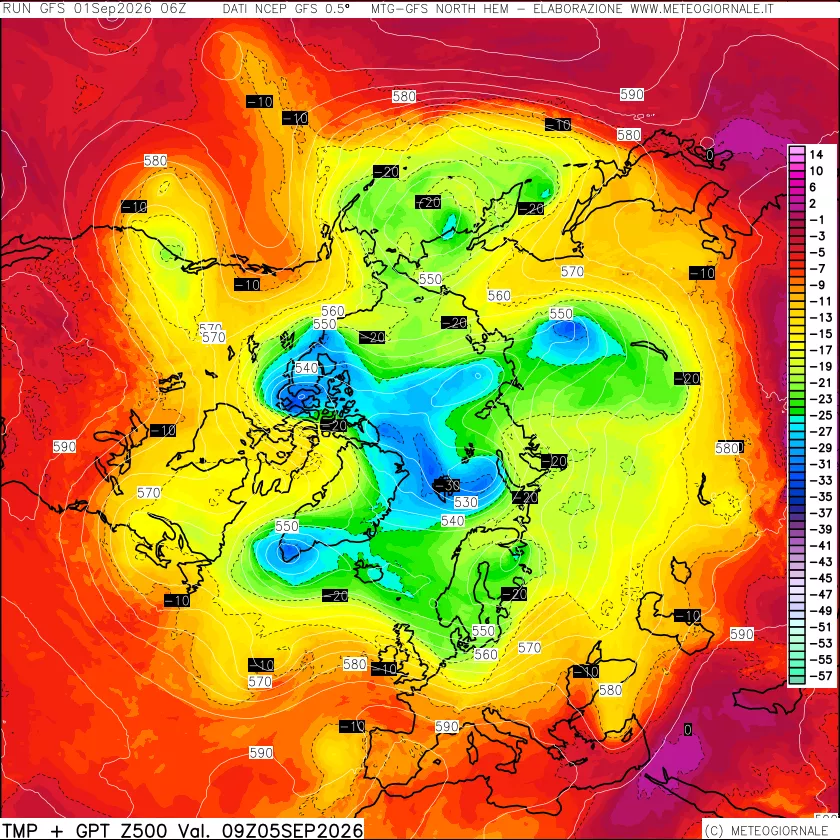 mappa Temperatura e Geopotenziali a 500 hPa