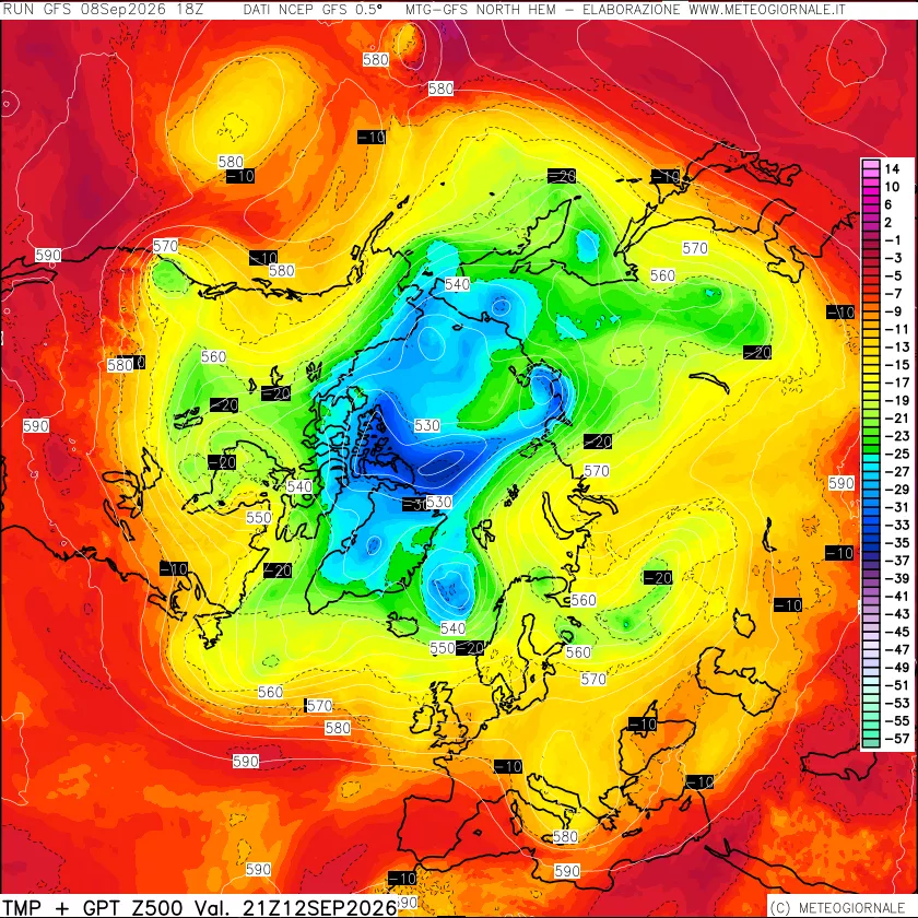 mappa Temperatura e Geopotenziali a 500 hPa