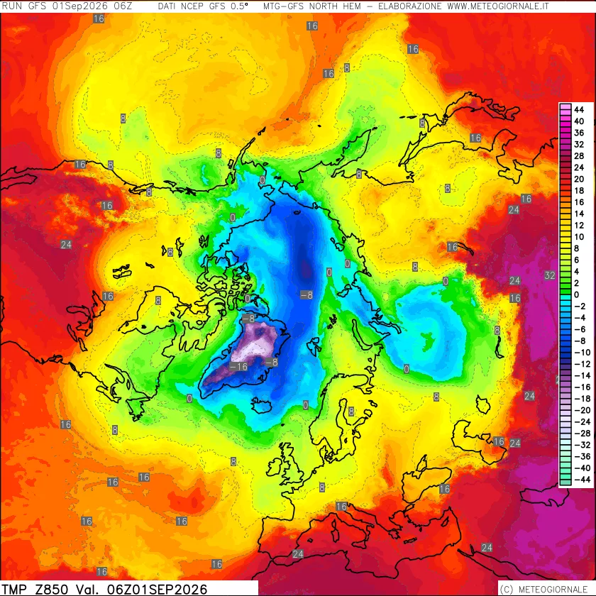 mappa Temperatura a 850 hPa
