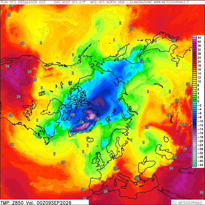 mappa Temperatura a 850 hPa