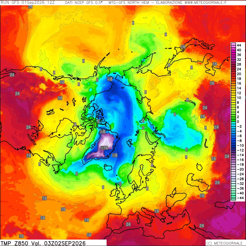 mappa Temperatura a 850 hPa