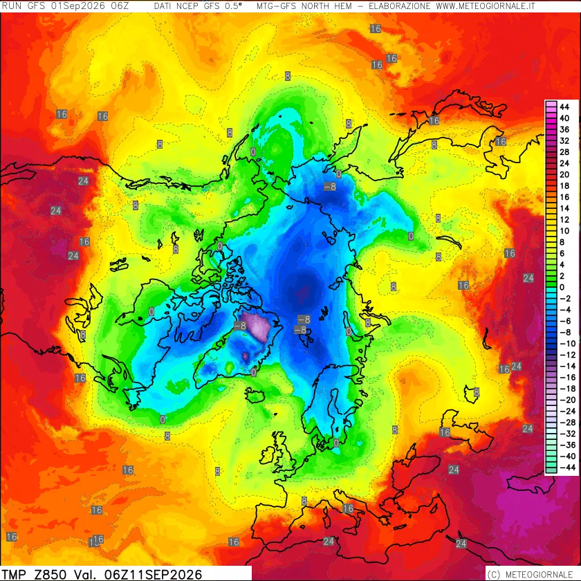 mappa Temperatura a 850 hPa