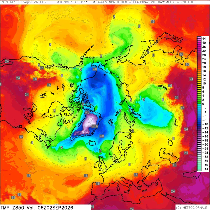 mappa Temperatura a 850 hPa