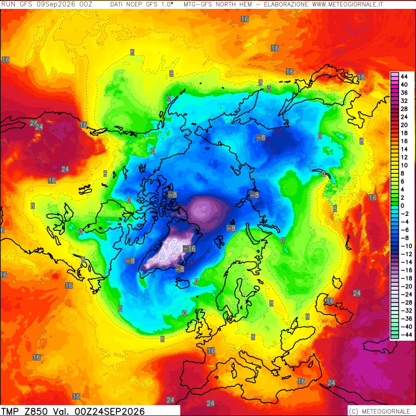 mappa Temperatura a 850 hPa