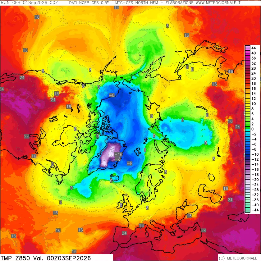 mappa Temperatura a 850 hPa