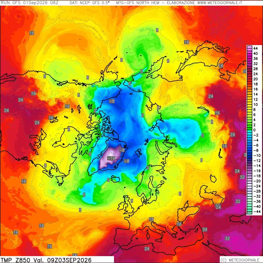 mappa Temperatura a 850 hPa